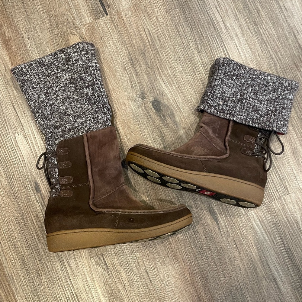 The North Face Brown Suede Winter Rain Boots with Knit Cuffs